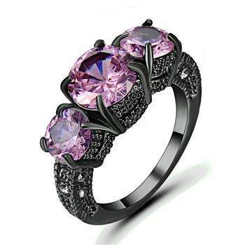 Pink CZ Engagement Rhodium Plated Wedding Ring [Size 9]