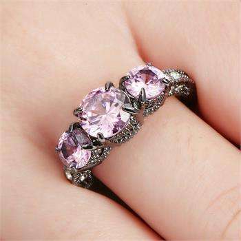Pink CZ Engagement Rhodium Plated Wedding Ring [Size 9]
