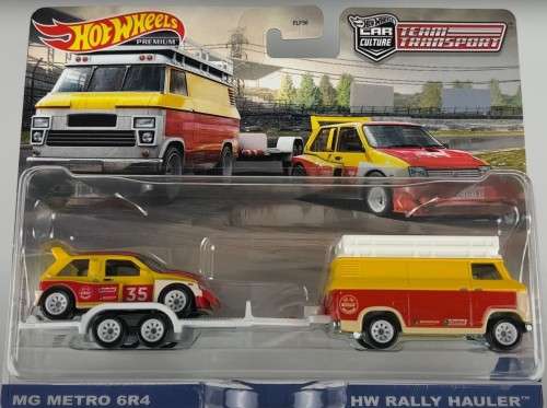 HOT WHEELS PREMIUM `TEAM TRANSPORTER` MG METRO 6R4 WITH HW RALLY HAULER