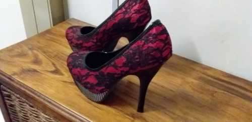 Size 7 - Red and Black Lace high hills - Excellent Condition