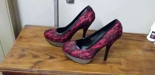 Size 7 - Red and Black Lace high hills - Excellent Condition