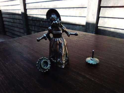 WOW RARE!! STUNNING ELWECO ZINC GIRL HOLDING 2 CANDEL HOLDER- 10cm Hight - 4.5cm Bottom