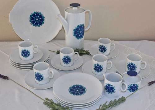 Thomas Germany Pinwheel 22 Piece Coffee and Cake Set - 1959 - 1977   The blue and green colour way -