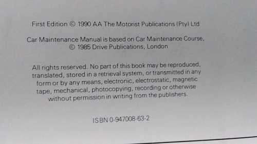 1990 FIRST EDITION AA RSA CAR MAINTENANCE MANUAL - Amazing Condition - Don't Miss Out