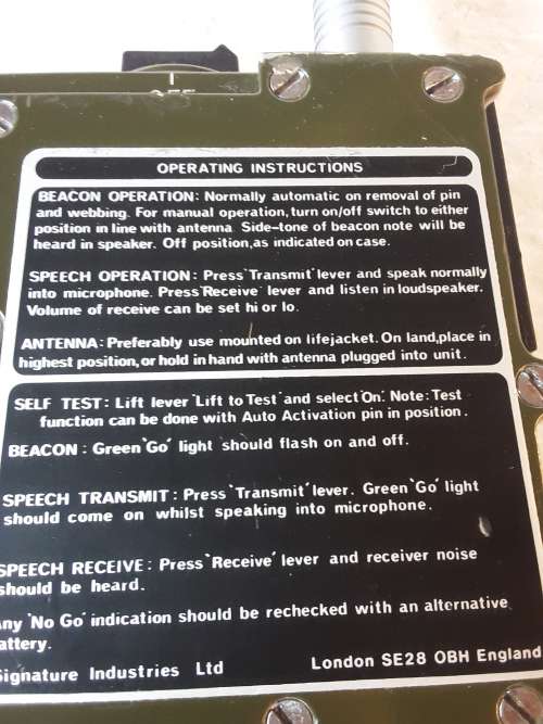 British RAF Pilot & Crew Survival Radio Type Sabre 6 With Original Battery - 100% Working Condition