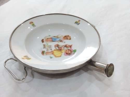 Antique Child`s Warming Dish With Hot Water Tank, Divided Plate, Vintage 1940`s - AMAZING CONDITION