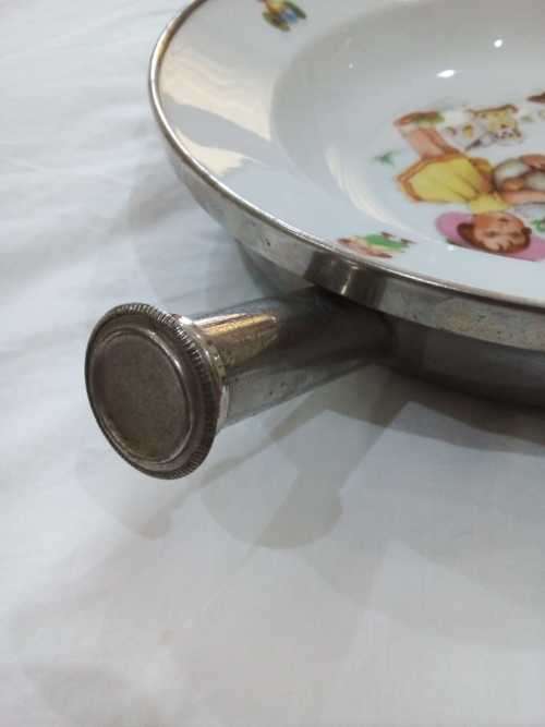 Antique Child`s Warming Dish With Hot Water Tank, Divided Plate, Vintage 1940`s - AMAZING CONDITION