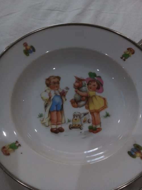 Antique Child`s Warming Dish With Hot Water Tank, Divided Plate, Vintage 1940`s - AMAZING CONDITION