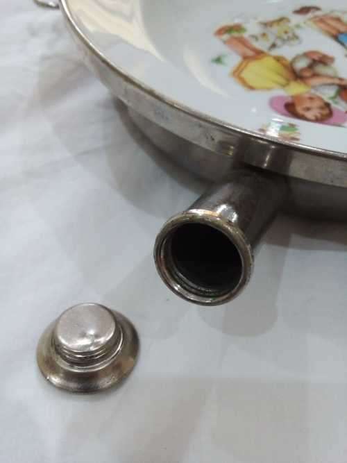 Antique Child`s Warming Dish With Hot Water Tank, Divided Plate, Vintage 1940`s - AMAZING CONDITION