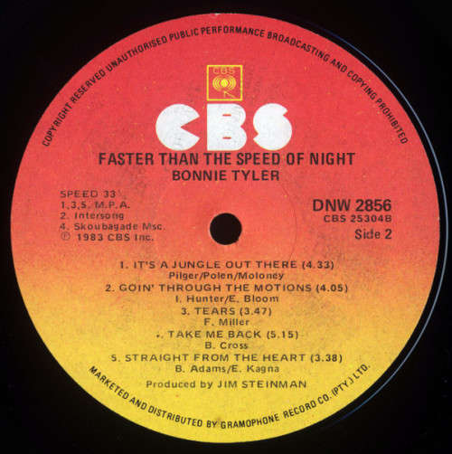 Bonnie Tyler  Faster Than The Speed Of Night - LP