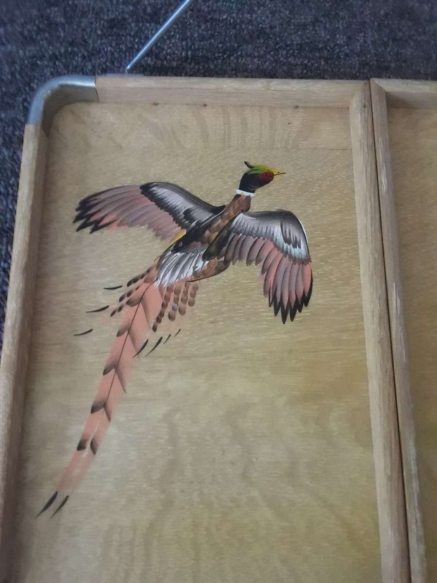 Vintage Japanese Hand Painted Wooden Serving Fold up Tray made fromm Bamboo - AMAZING