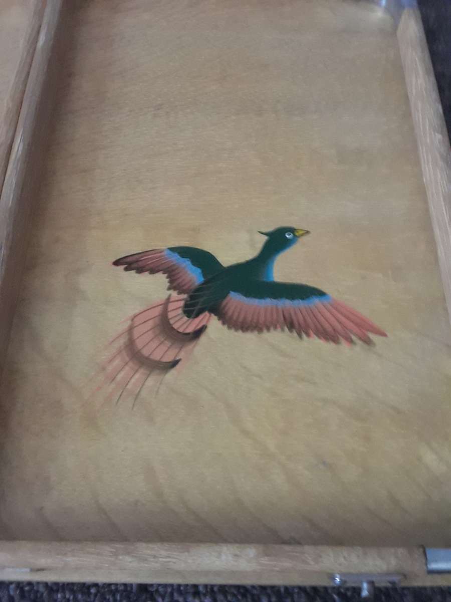 Vintage Japanese Hand Painted Wooden Serving Fold up Tray made fromm Bamboo - AMAZING