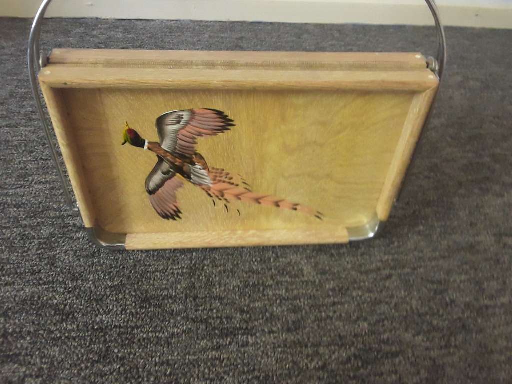 Vintage Japanese Hand Painted Wooden Serving Fold up Tray made fromm Bamboo - AMAZING