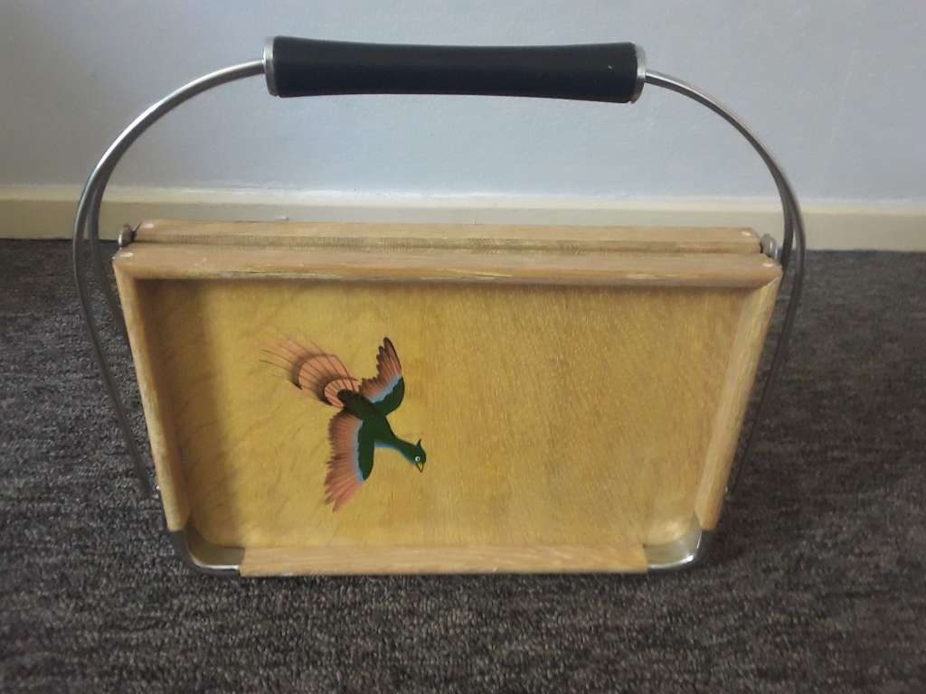 Vintage Japanese Hand Painted Wooden Serving Fold up Tray made fromm Bamboo - AMAZING