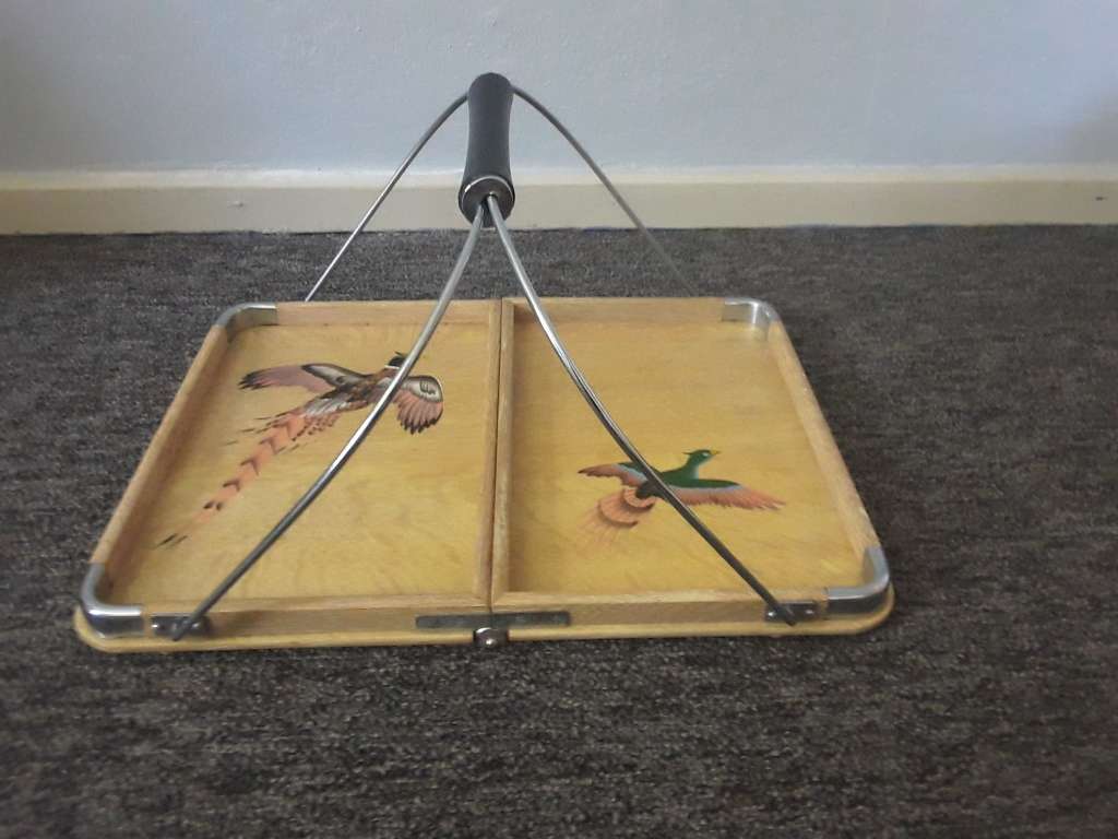 Vintage Japanese Hand Painted Wooden Serving Fold up Tray made fromm Bamboo - AMAZING