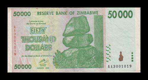 ZIMBABWE 50 000 DOLLARS AA VF CONDITON