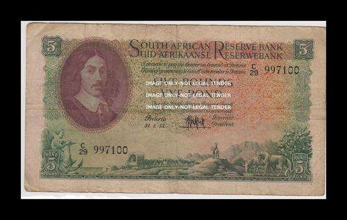 1953 MH DE KOCK FIVE POUNDS C/29 VF ENG / AFR