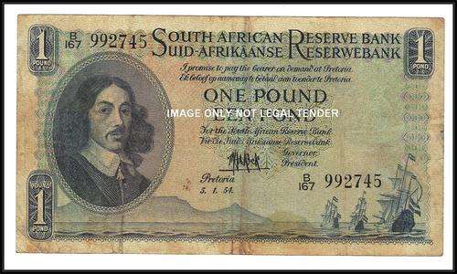 1954 MH DE KOCK ONE POUND B/167 3RD ISSUE  ENG/AFR  - FINE