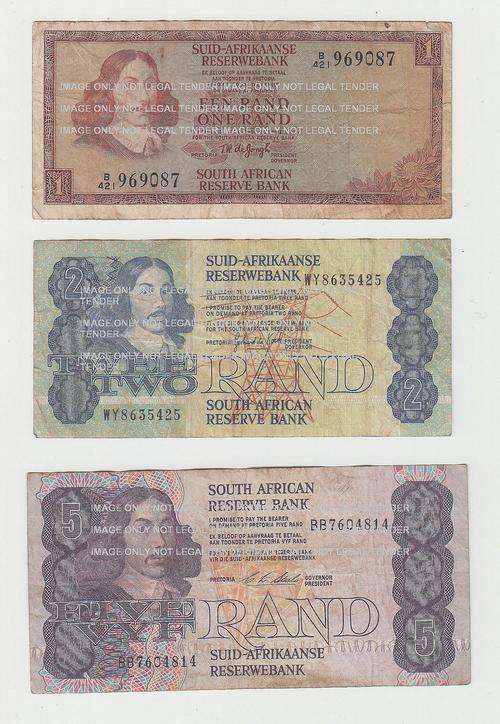 SARB  SET OF 3 BANKNOTES R1  R2  R5  FINE CONDITION # LOW START##