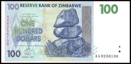 ZIMBABWE ONE HUNDRED DOLLARS   AA