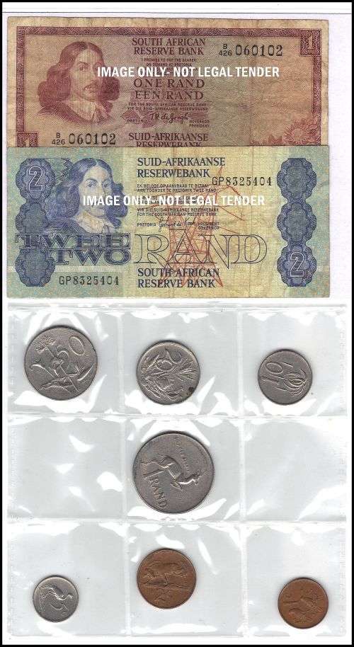 RSA SET OF 2 X BANKNOTES + 7 PIECE COIN SET   FINE CONDITION