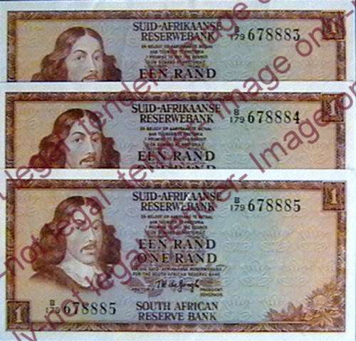 TW DE JONGH SET OF 3 R1 NOTES IN SEQUENCE-B/179 - 2ND ISSUE -UNC