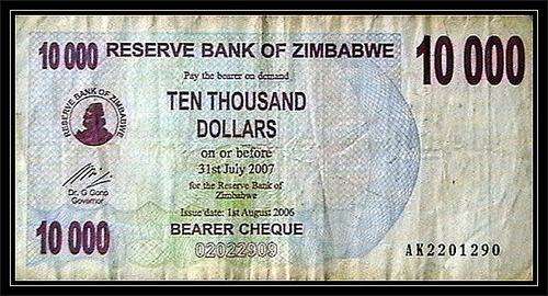 ZIMBABWE BEARER CHEQUE  10 THOUSAND DOLLARS  1ST AUG 2006 - FINE
