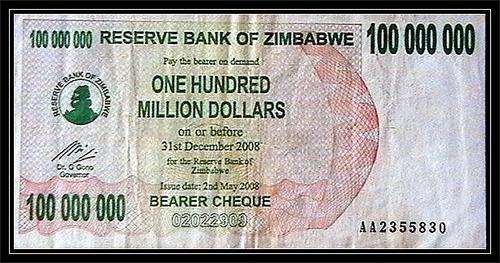ZIMBABWE 100 THOUSAND DOLLARS BEARER CHEQUE  AA PREFIX  FINE