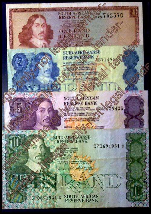 RSA 4 X OLD BANKNOTES R1/R2 /R5/ R10 - 3 DIFF.GOVNRS - VF CONDITION