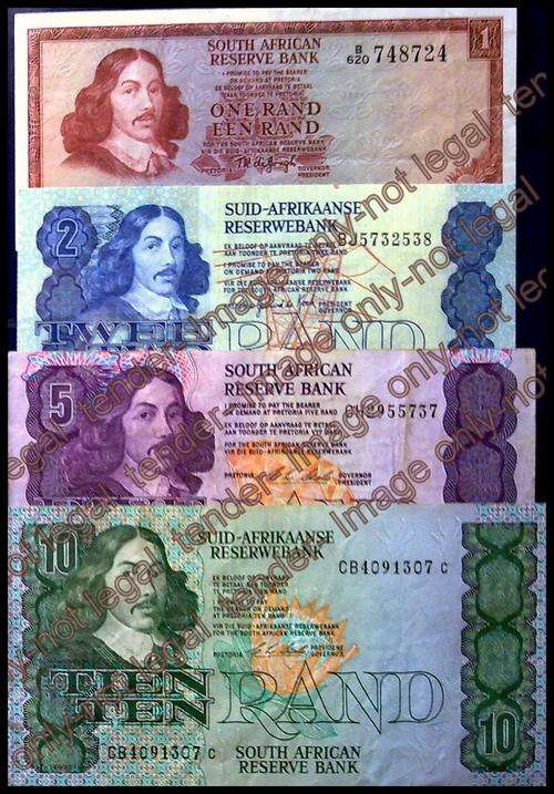 RSA 4 X OLD BANKNOTES R1/R2 /R5/ R10 - 3 DIFF.GOVNRS - VF CONDITION