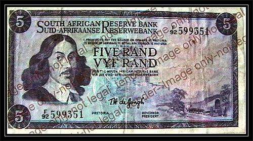 TW DE JONGH OLD R5 NOTE  F/92  1ST ISSUE - FINE CONDITION