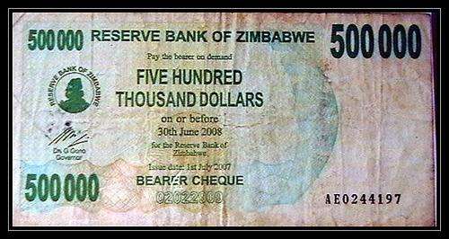 ZIMBABWE 5 HUNDRED THOUSAND DOLLARS BEARER CHEQUE VF CONDITION