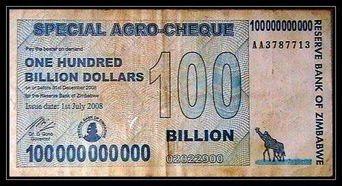 ZIMBABWE 100 BILLION DOLLARS SPECIAL AGRO CHEQUE - AA PREFIX VF CONDITION