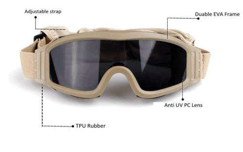 TPU Rubber Tactical Military grade goggles with replacement lenses (free shipping)