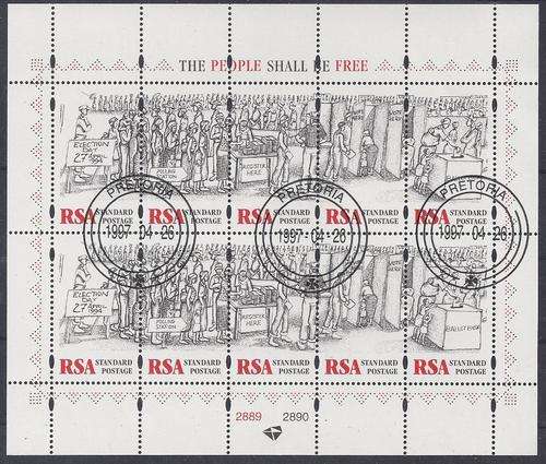 South Africa 1997 Freedom Day sheet of 10 with special canceller