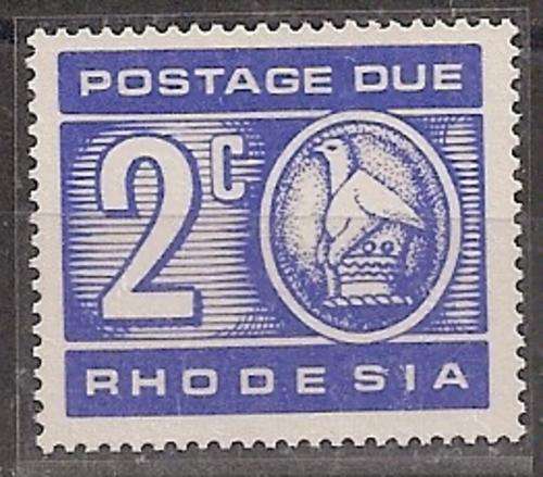 Rhodesia 1970 Postage Due 2c printed on gummed side SACC 12b.