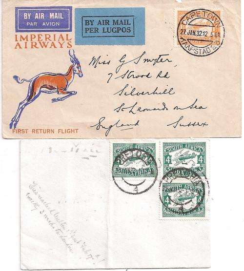 South Africa Airmail 1932 covers x2