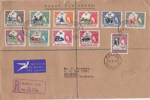 Basutuland 1951 QEII  Decimal set complete on first day cover, fine