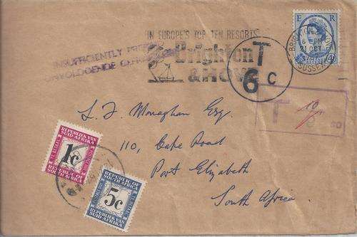 South Africa 1967 Great Britain cover to SA with postage dues