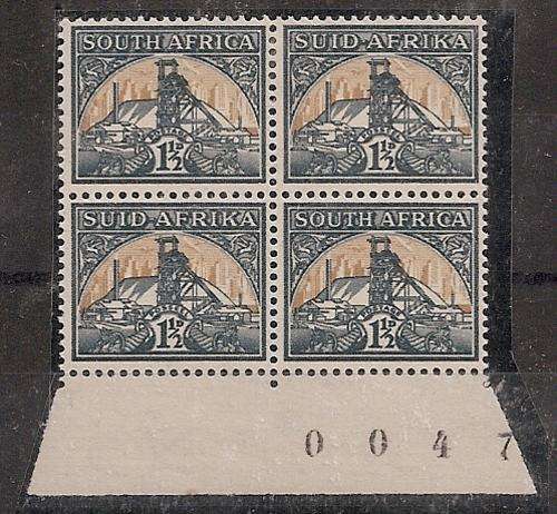 South Africa 1941 Reduced size Mine 'waffle printing' sheet no block of 4
