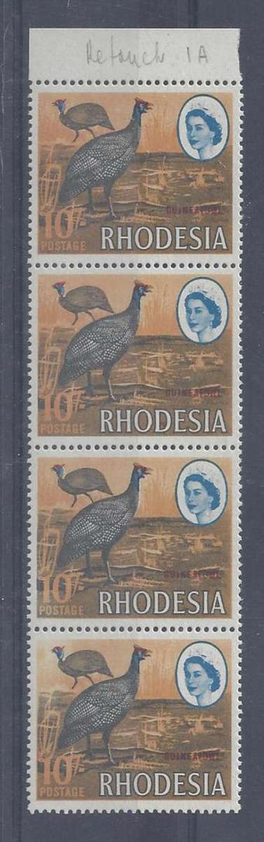 Rhodesia UDI 1966 Mardon 10s strip of 4 with plate flaws, scarce unmounte dmint