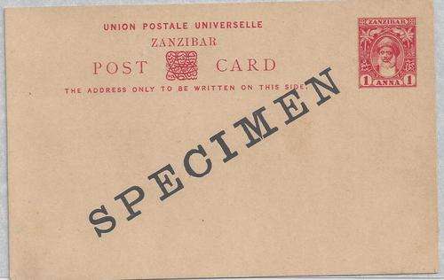 Zanzibar 1900 1a carmine postcard overprinted SPECIMEN