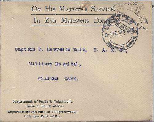 South Africa 1918 OHMS cover from from Cape Town with crowned oval `The Secretary GPO` cachet