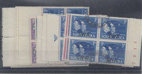 South West Africa 1945 Victory set in 4x arrow blocks of 4 plus sheet no blocks, all fine used