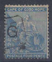 Griqualand West 1877 4d dull blue without frame line, optd Type 6, fine used