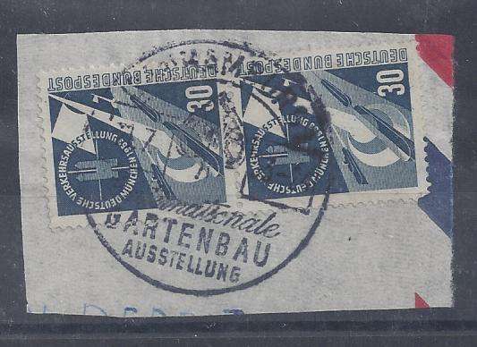Germany West 1953 Traffic 30pf pair on piece with special cancellation fine