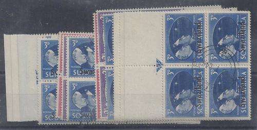 Swaziland 1945 Victory set of 3 in 4x arrow blocks plus sheet no blocks of 4, fine used