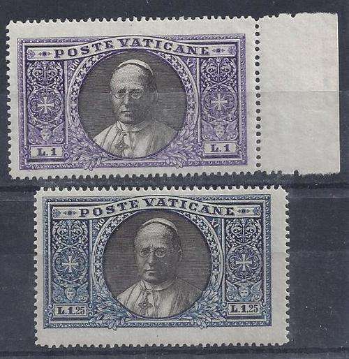 Vatican 1933 1 25L and 1L  fine unmounted mint