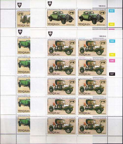 Venda F.I.V.A International Veteran Car Rally set of 4 Full Sheets