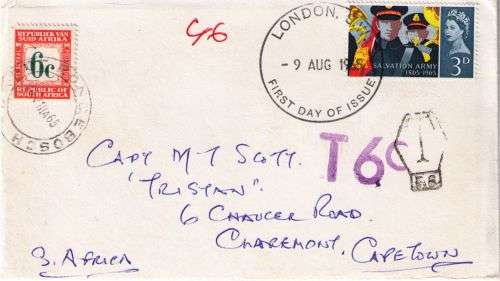 South Africa 1965 GB QEII 3d on cover with postage due, very fine